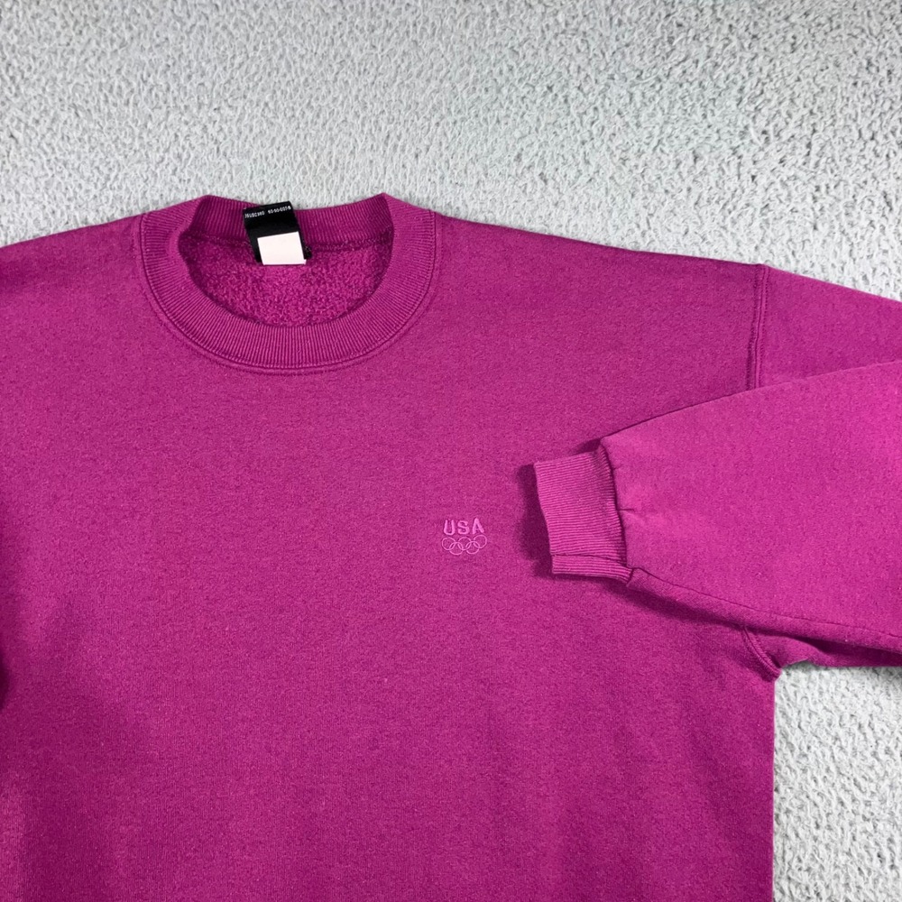 Vintage JCPenney USA Olympic Sweatshirt Men XL Magenta Purple Embroidered 90s